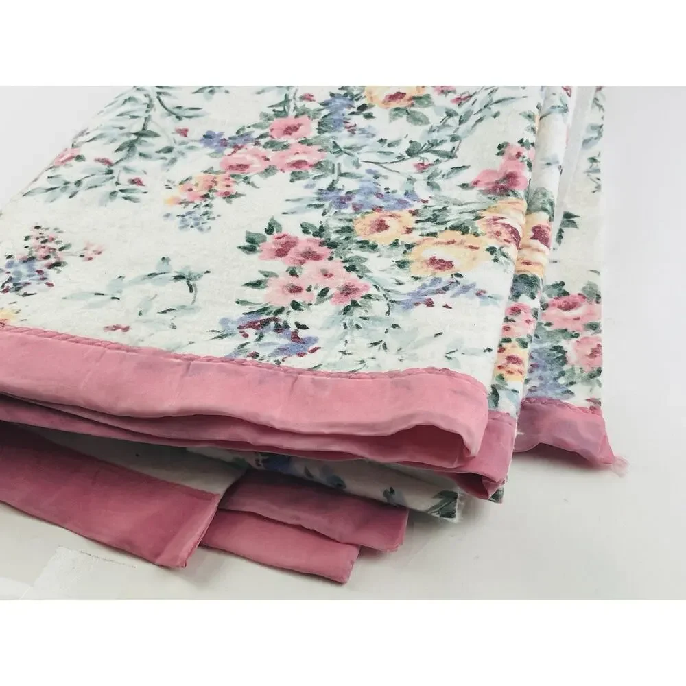 Vintage Blanket WPL1675 Floral Flowers Pink Twin Acrylic Nylon Edge Fleece USA